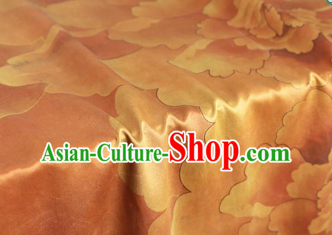Chinese Traditional Cheongsam Gambiered Guangdong Gauze Classical Peony Pattern Silk Drapery Golden Brocade Fabric