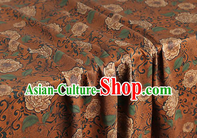 Chinese Traditional Cheongsam Brocade Fabric Orange Silk Drapery Classical Roses Pattern Gambiered Guangdong Gauze