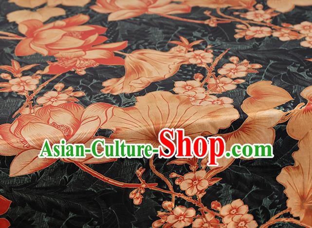 Chinese Cheongsam Black Brocade Fabric Traditional Lotus Pattern Silk Drapery Classical Gambiered Guangdong Gauze