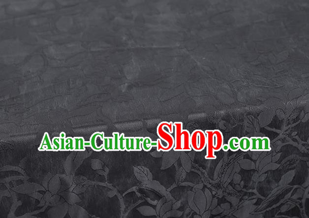 Chinese Classical Jacquard Mangnolia Gambiered Guangdong Gauze Cheongsam Black Silk Drapery Traditional Brocade Fabric