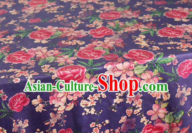 Chinese Cheongsam Purple Silk Drapery Classical Rose Pattern Gambiered Guangdong Gauze Traditional Brocade Fabric