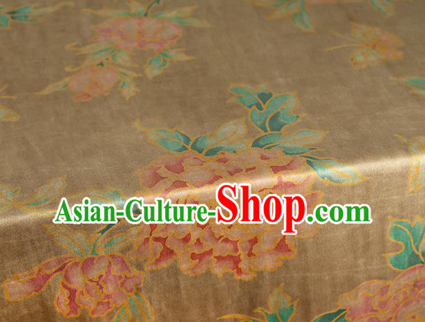 Chinese Cheongsam Brocade Fabric Traditional Peony Pattern Ginger Silk Drapery Classical Gambiered Guangdong Gauze