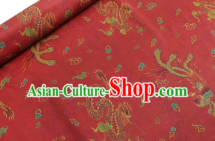 Chinese Classical Dragon Phoenix Pattern Red Silk Drapery Traditional Wedding Dress Gambiered Guangdong Gauze Fabric
