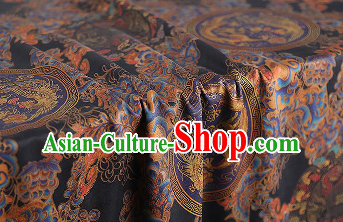 Chinese Traditional Qipao Dress Brocade Cloth Classical Phoenix Dragon Pattern Silk Fabric Black Gambiered Guangdong Gauze