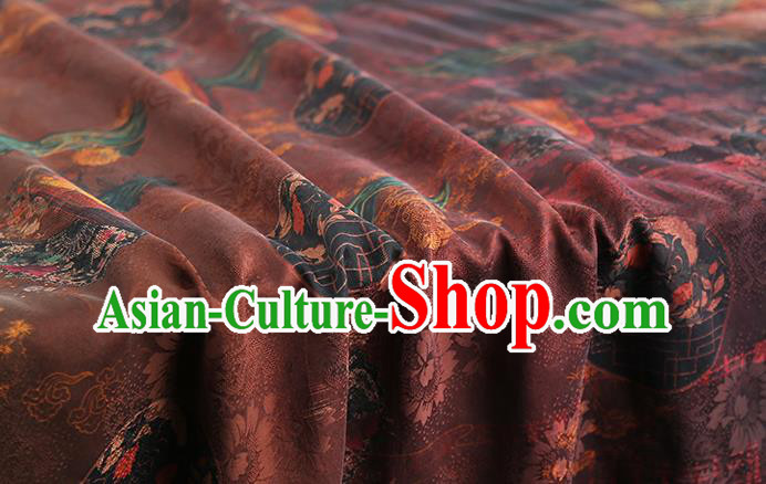 Chinese Classical Cranes Pattern Silk Fabric Gambiered Guangdong Gauze Traditional Qipao Dress Maroon Brocade Cloth