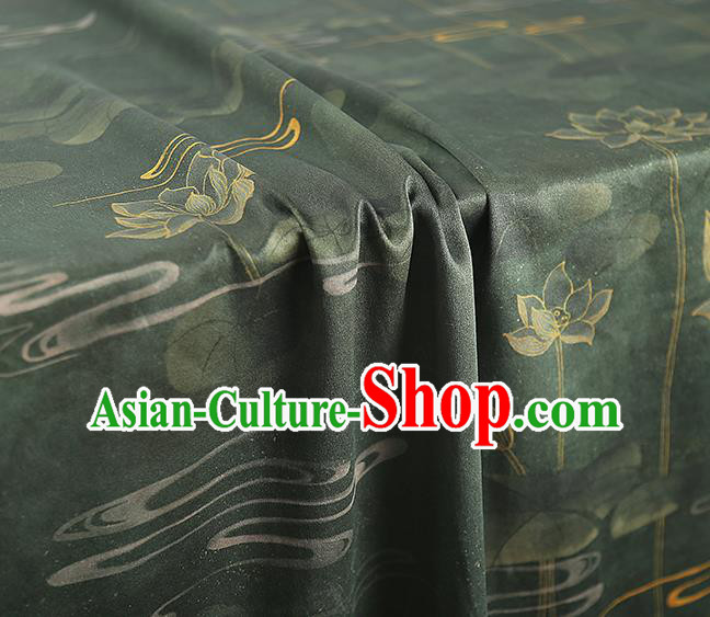 Chinese Traditional Atrovirens Gambiered Guangdong Gauze Qipao Dress Cloth Classical Lotus Pattern Silk Fabric