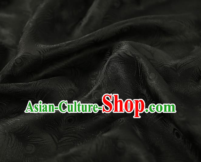 Chinese Qipao Dress Jacquard Black Satin Cloth Traditional Gambiered Guangdong Gauze Classical Feather Pattern Silk Fabric