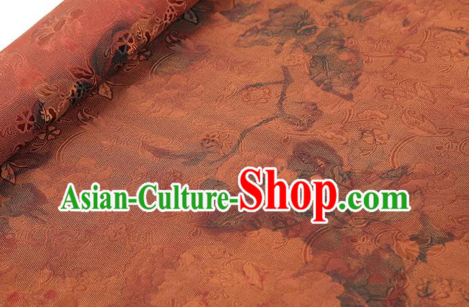 Chinese Gambiered Guangdong Gauze Traditional Qipao Dress Fabric Classical Peony Pattern Jacinth Silk Drapery