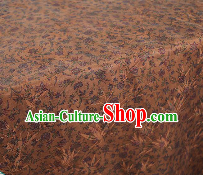Chinese Traditional Ginger Brocade Cloth Qipao Dress Gambiered Guangdong Gauze Classical Bamboo Leaf Pattern Silk Fabric