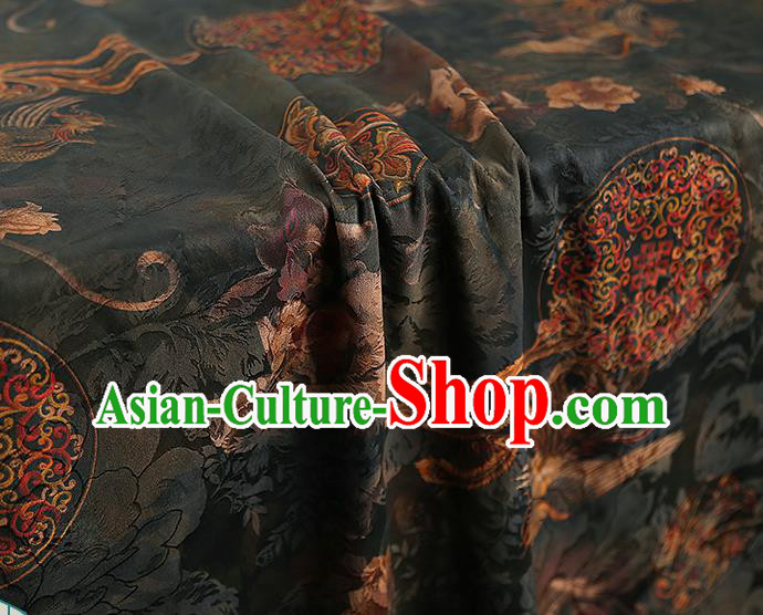 Chinese Traditional Dark Green Brocade Cloth Qipao Dress Gambiered Guangdong Gauze Classical Phoenix Pattern Silk Fabric