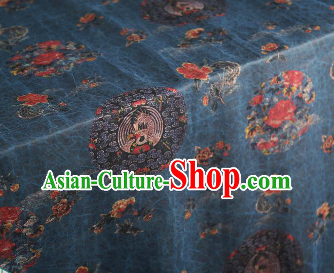 Chinese Gambiered Guangdong Gauze Qipao Dress Classical Crane Peony Pattern Silk Fabric Traditional Blue Brocade Cloth