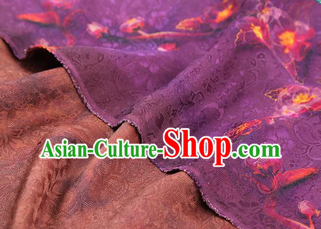 Chinese Classical Plum Blossom Pattern Silk Drapery Traditional Qipao Dress Fabric Purple Gambiered Guangdong Gauze