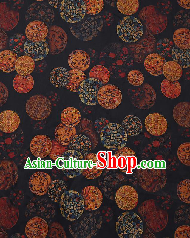 Chinese Traditional Cheongsam Gambiered Guangdong Gauze Material Classical Dragon Pattern Black Silk Fabric