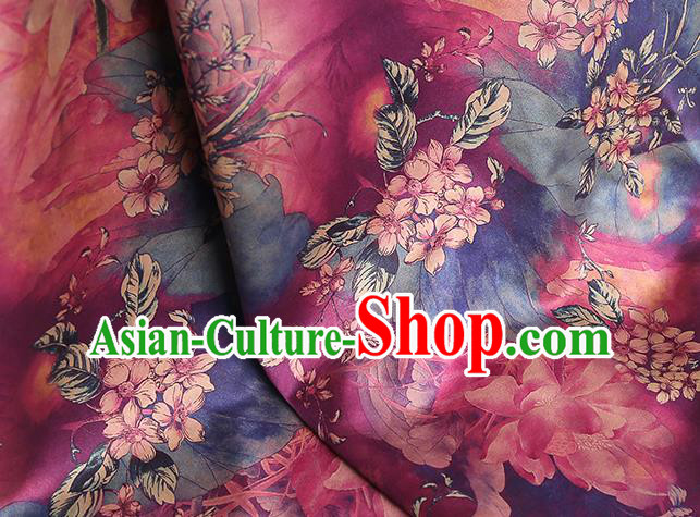 Chinese Traditional Qipao Dress Purple Silk Fabric Classical Lotus Pattern Gambiered Guangdong Gauze Drapery