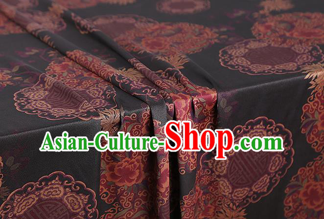 Chinese Classical Auspicious Pattern Black Brocade Drapery Traditional Qipao Dress Silk Satin Fabric