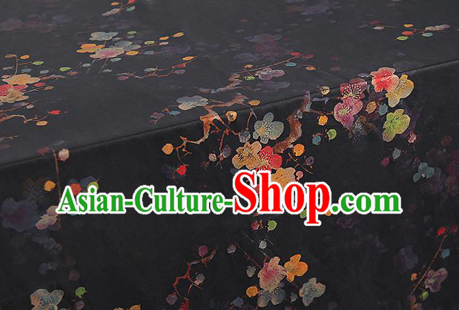 Chinese Traditional Qipao Dress Tapestry Silk Fabric Classical Plum Blossom Pattern Black Brocade Drapery