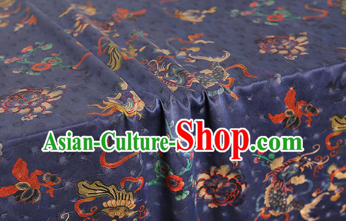 Chinese Classical Carp Pattern Brocade Drapery Traditional Qipao Dress Royalblue Tapestry Silk Fabric