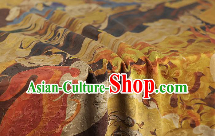 Chinese Classical Golden Gambiered Guangdong Gauze Traditional Qipao Dress Silk Fabric Brocade Tapestry