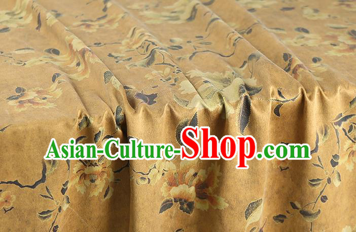 Chinese Classical Flowers Pattern Ginger Gambiered Guangdong Gauze Traditional Qipao Dress Silk Fabric
