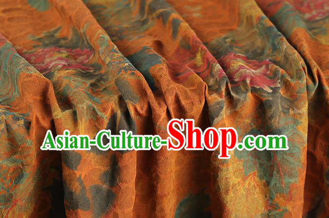 Chinese Classical Peony Pattern Gambiered Guangdong Gauze Traditional Qipao Dress Orange Silk Fabric