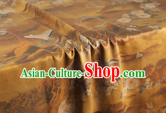 Chinese Ginger Gambiered Guangdong Gauze Traditional Qipao Dress Cloth Classical Crane Flowers Pattern Silk Fabric