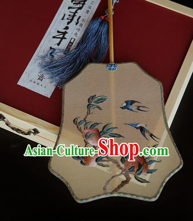 China Traditional Hanfu Palace Fan Ancient Court Princess Apricot Silk Fan Handmade Embroidered Peach Fans