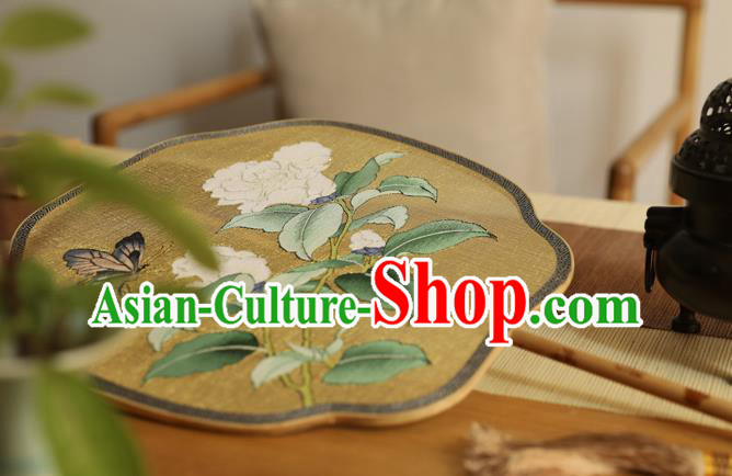 China Handmade Painting Camellia Silk Fan Ancient Princess Palace Fan Traditional Hanfu Silk Fans