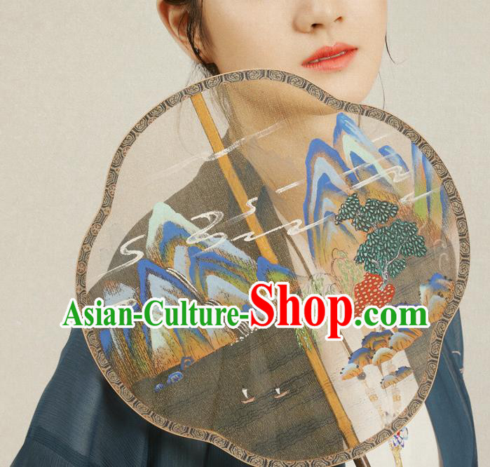 China Handmade Landscape Painting Fan Ancient Hanfu Palace Fan Traditional Wedding Silk Fans