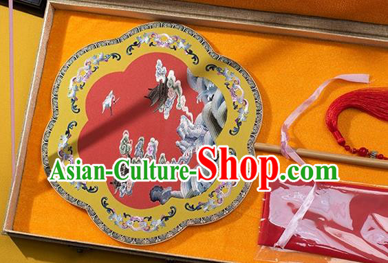 China Ancient Noble Lady Palace Fan Traditional Hanfu Silk Fans Embroidered Heavenly Crane Fan