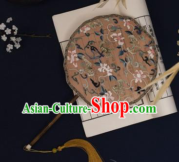 China Traditional Wedding Brown Silk Fan Classical Hanfu Bamboo Fan Handmade Embroidered Palace Fan