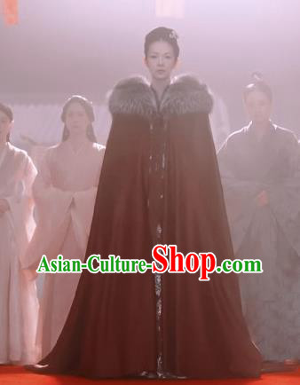 China Ancient Royal Rani Hanfu Cape Clothing Drama The Rebel Princess Zhang Ziyi Dark Red Wool Mantle