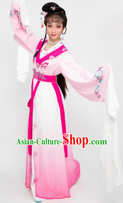 China Traditional Beijing Opera Hua Tan Pink Dress Clothing Shaoxing Opera Young Beauty Garment Costumes and Headwear