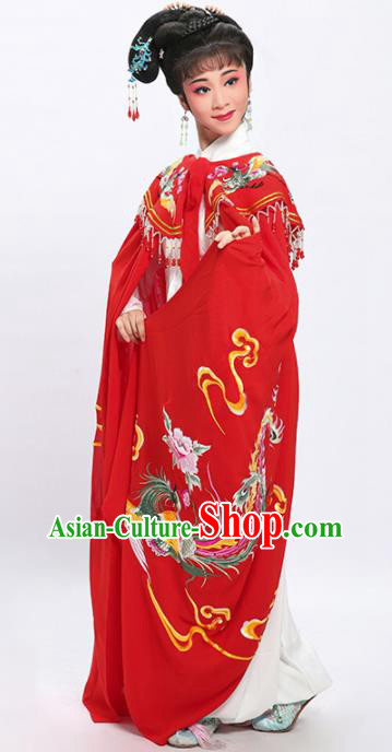 China Shaoxing Opera Diva Red Chiffon Mantle Traditional Yue Opera Princess Embroidered Phoenix Cloak Clothing