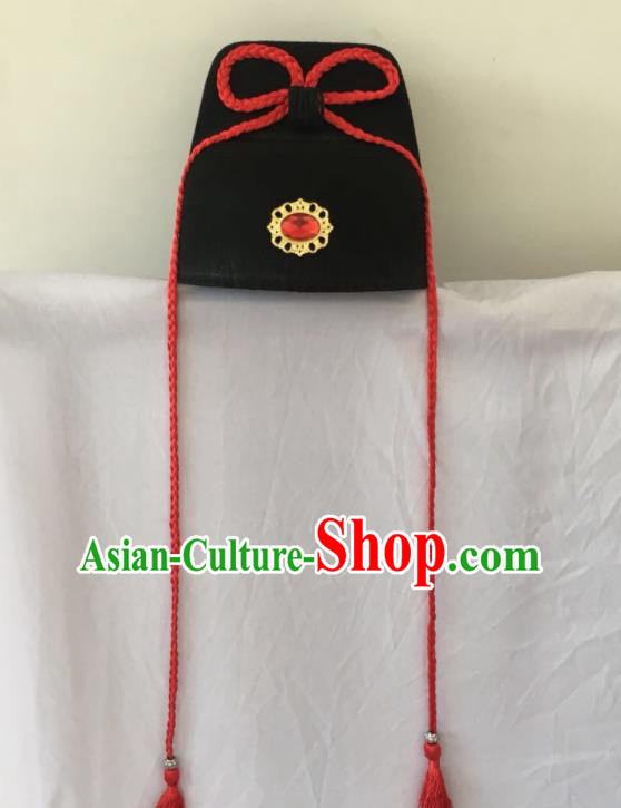 China Song Dynasty Imperial Bodyguard Headwear Ancient Style Official Wu Sha Hat Traditional Peking Opera Swordsman Black Hat