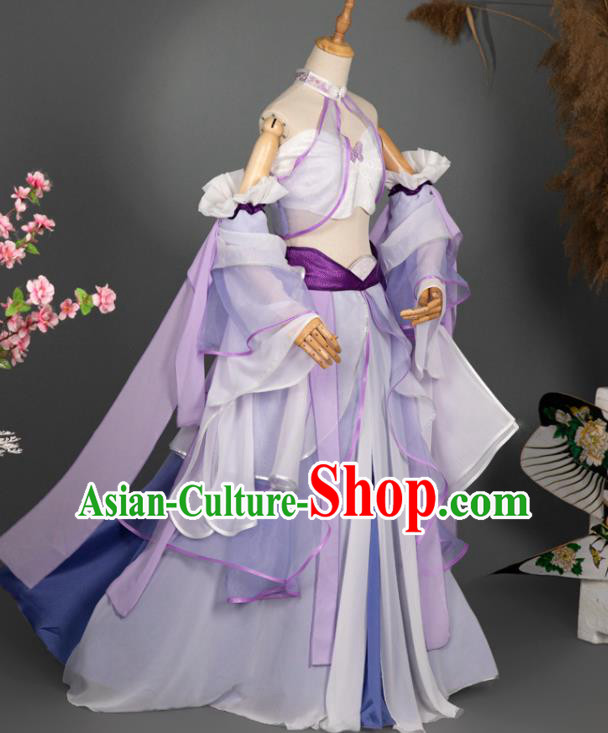 China Ancient Princess Garment Costumes Classical Dance Hanfu Clothing Cosplay Dunhuang Fairy Violet Chiffon Dress