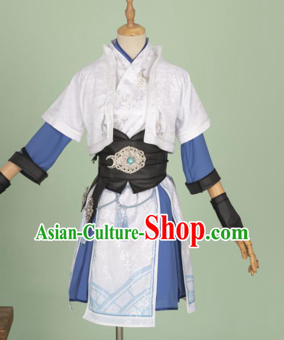 China Traditional Hanfu White Apparels Ancient Female Knight Clothing Cosplay Swordswoman Garment Costumes