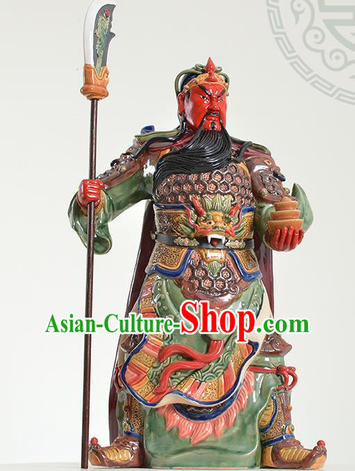Chinese Guan Yu Statue Handmade Ceramic Arts Guan Gong Sculptures Shi Wan Figurine