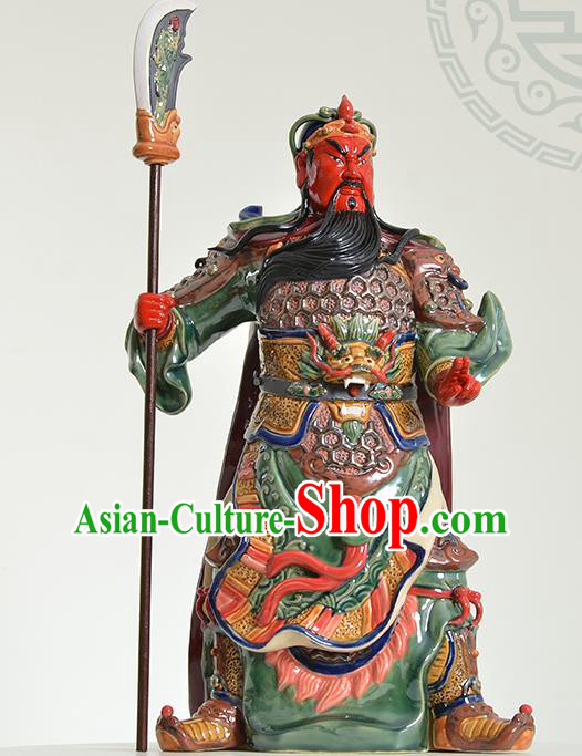 Chinese Shi Wan Ceramic Figurine Guan Yu Porcelain Statue Arts Handmade Guan Gong Sculptures