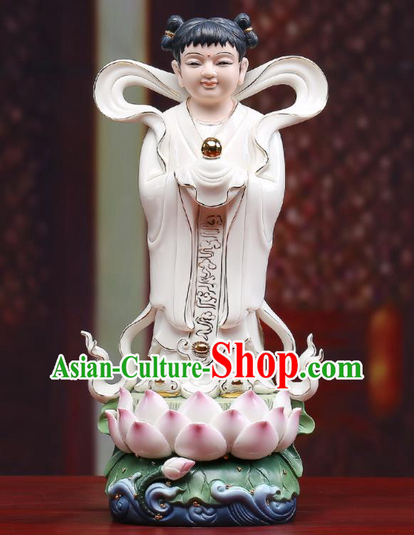 Chinese Handmade Dragon Girl Porcelain Statue White Ceramic Long Nv Craft