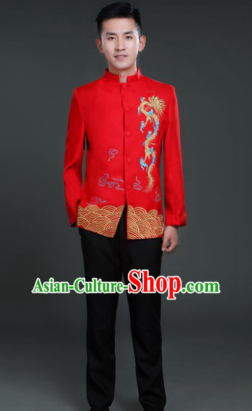 Chinese Embroidered Dragon Groom Costumes Zhongshan Clothing Tang Suits Traditional Wedding Suits