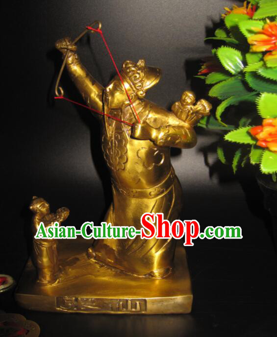 Handmade Brass Zhang Xian Song Zi Statue Chinese God Statue Zhang Xian Da Di Copper Statue