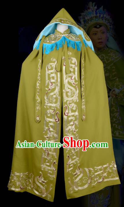 China Traditional Opera Embroidered Olive Green Cape Clothing Beijing Opera Lao Dan Costume Peking Opera Pantaloon Mantle Garment