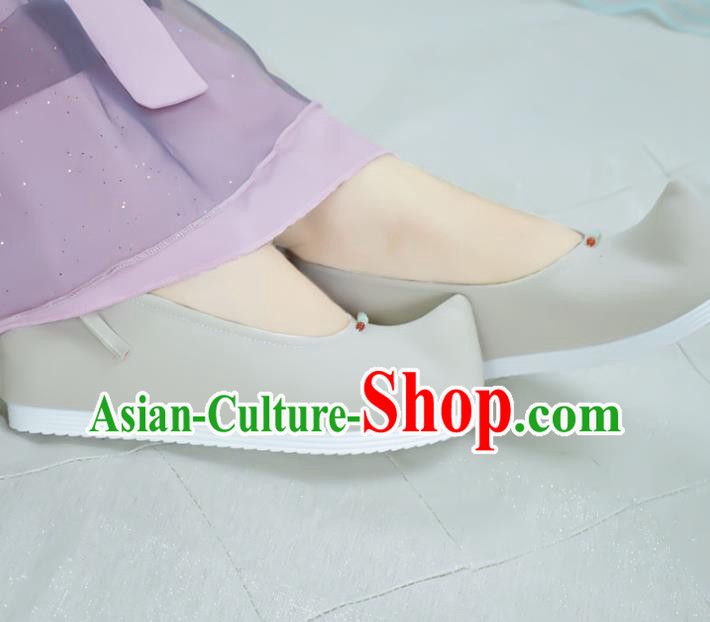 China Classical Dance Shoes Traditional Hanfu Bow Shoes National Women Grey Cloth Shoes