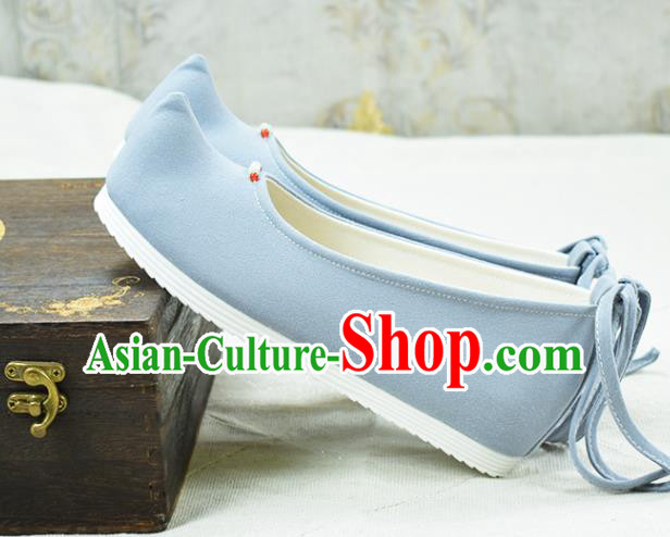 China National Women Blue Cloth Shoes Classical Dance Shoes Traditional Hanfu Bow Shoes
