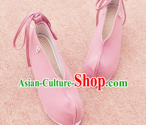 China National Female Shoes Ancient Swordswoman Pink Shoes Traditional Hanfu Cloth Shoes