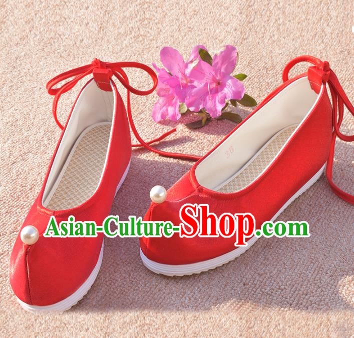 China Traditional Wedding Hanfu Shoes Ancient Princess Red Shoes National Women Shoes