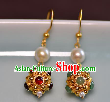 Chinese Ancient Princess Gems Ear Jewelry Traditional Sui Dynasty Palace Earrings Accessories