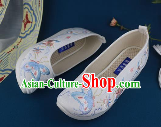 China Handmade White Cloth Shoes National Embroidered Butterfly Shoes Traditional Ming Dynasty Shoes