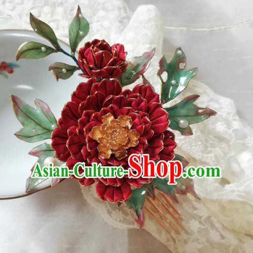 Chinese Traditional Hairpin Hanfu Hair Accessories Ancient Tang Dynasty Palace Lady Red Peony Hair Comb