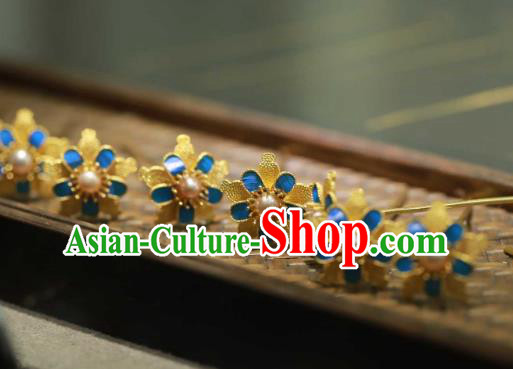 Chinese Traditional Pearl Hairpin Hanfu Hair Accessories Ancient Ming Dynasty Empress Golden Plum Hair Stick
